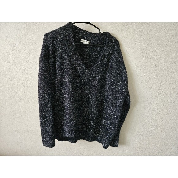 Ava Vil Womens Sweater V-Neck Pullover Long Sleeve Metallic Silver Black X1. - Picture 1 of 9